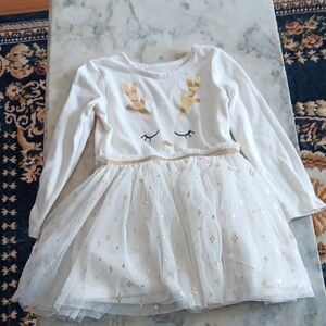 Cat & Jack Cream And Gold Reindeer Tulle Holiday Dress